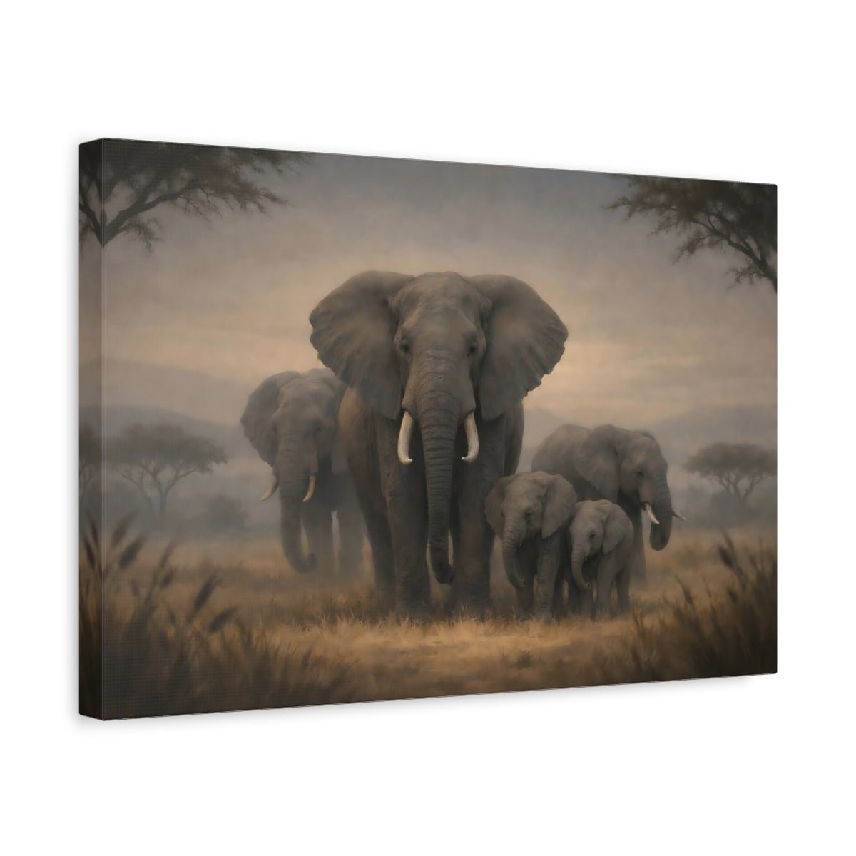 Animals Elephants Misty - Canvas Wall Art Print - YesArtYes