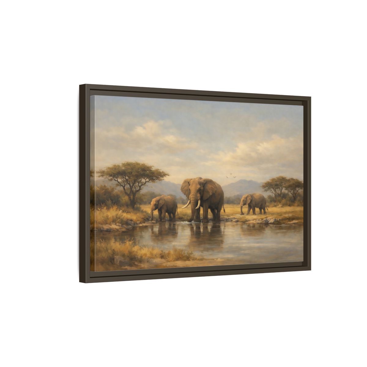 Side Mockup 2. Animals Elephants Safari Landscape shown as stretched canvas wall art