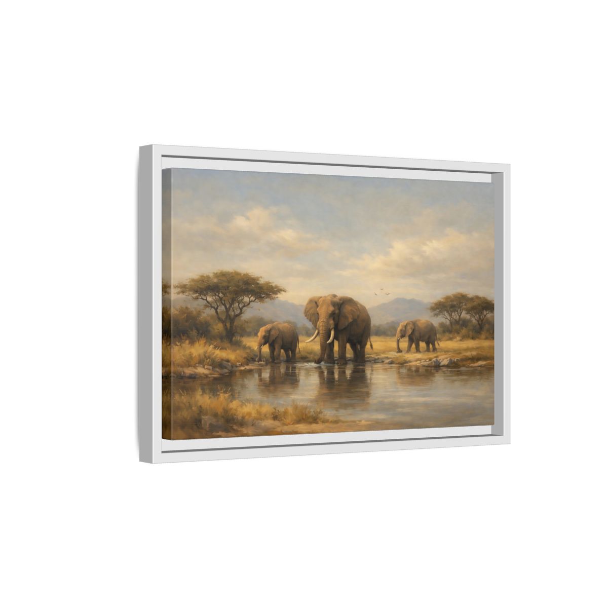 Side Mockup 4. Animals Elephants Safari Landscape shown as stretched canvas wall art