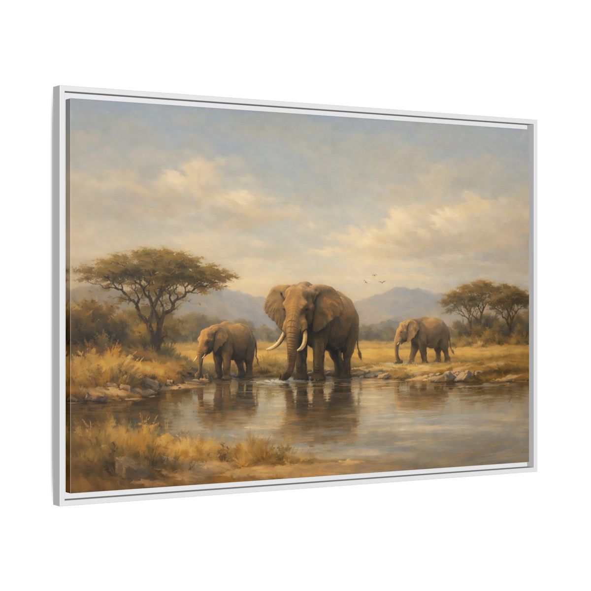 Side Mockup 7. Animals Elephants Safari Landscape shown as stretched canvas wall art