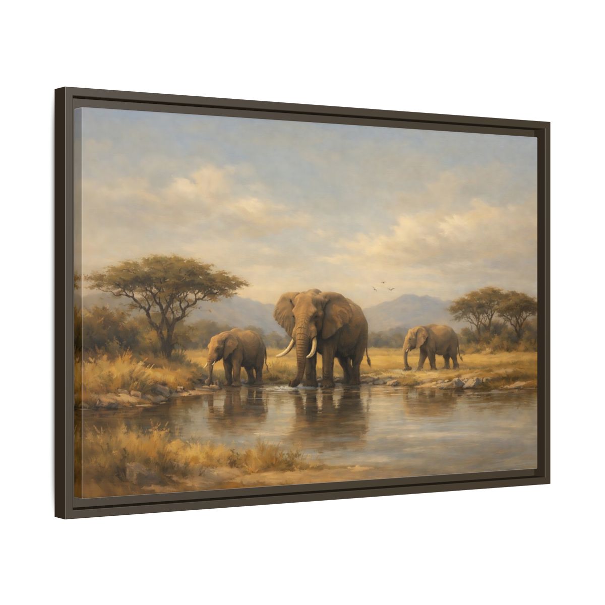 Side Mockup 11. Animals Elephants Safari Landscape shown as stretched canvas wall art
