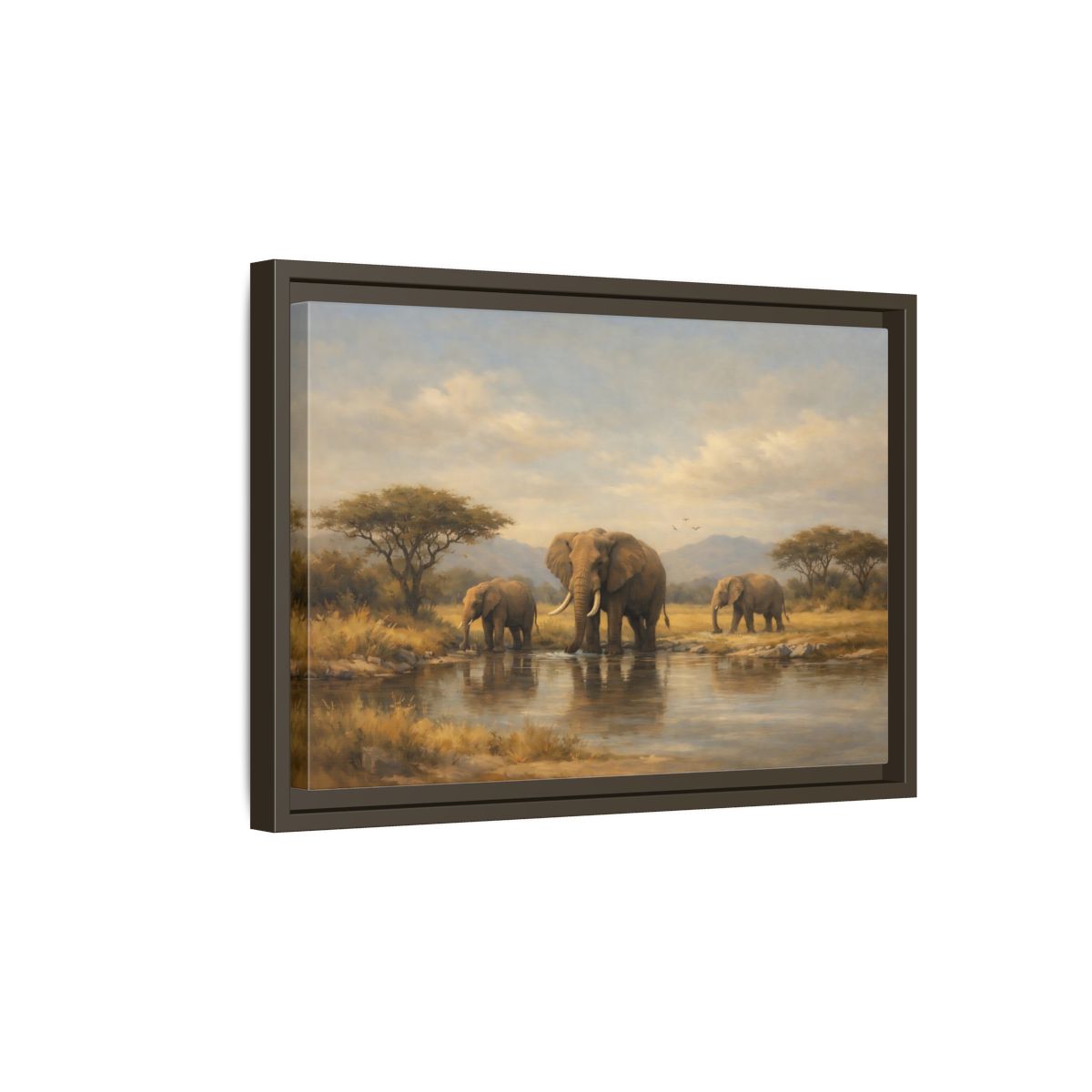 Side Mockup 5. Animals Elephants Safari Landscape shown as stretched canvas wall art