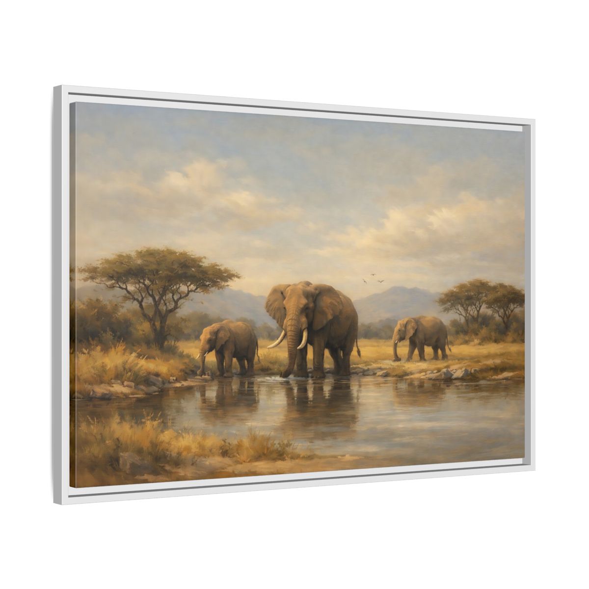 Side Mockup 8. Animals Elephants Safari Landscape shown as stretched canvas wall art