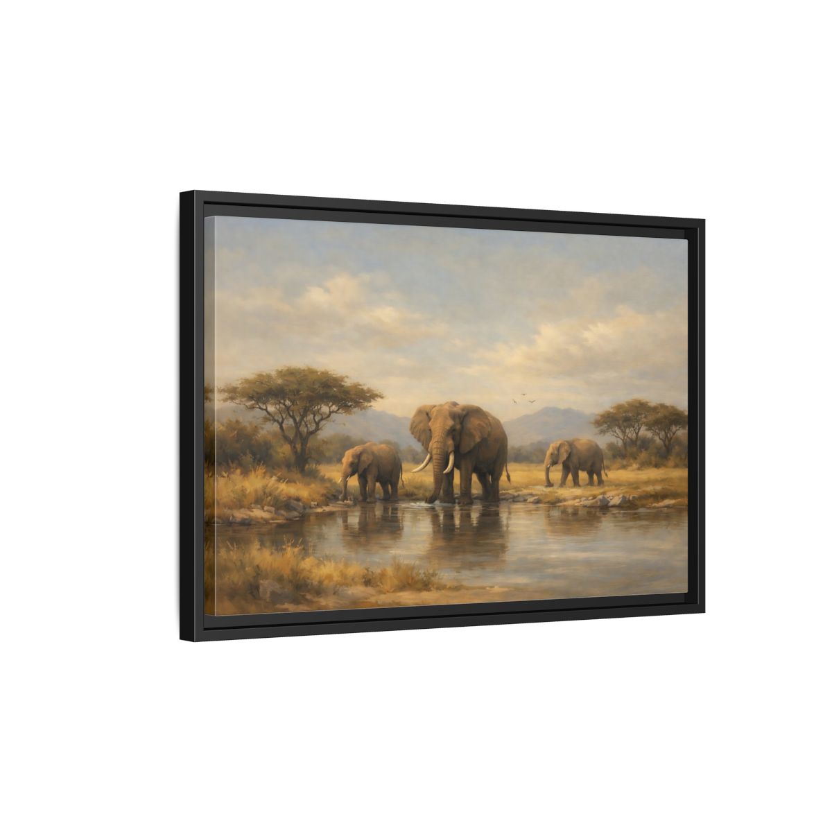 Side Mockup 3. Animals Elephants Safari Landscape shown as stretched canvas wall art