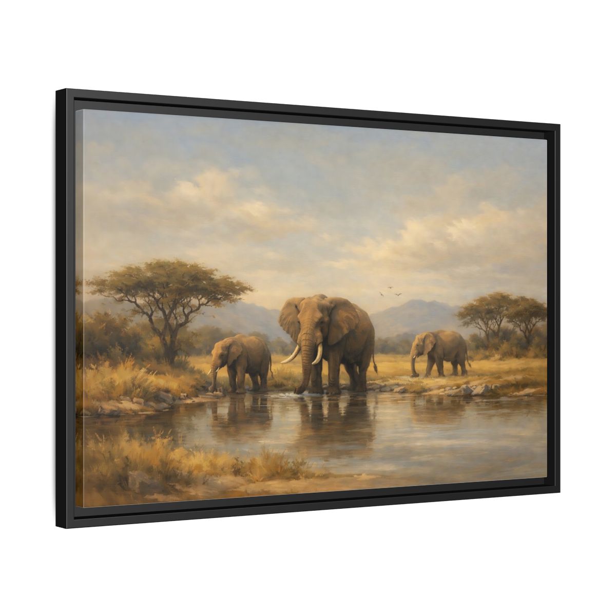 Side Mockup 14. Animals Elephants Safari Landscape shown as stretched canvas wall art