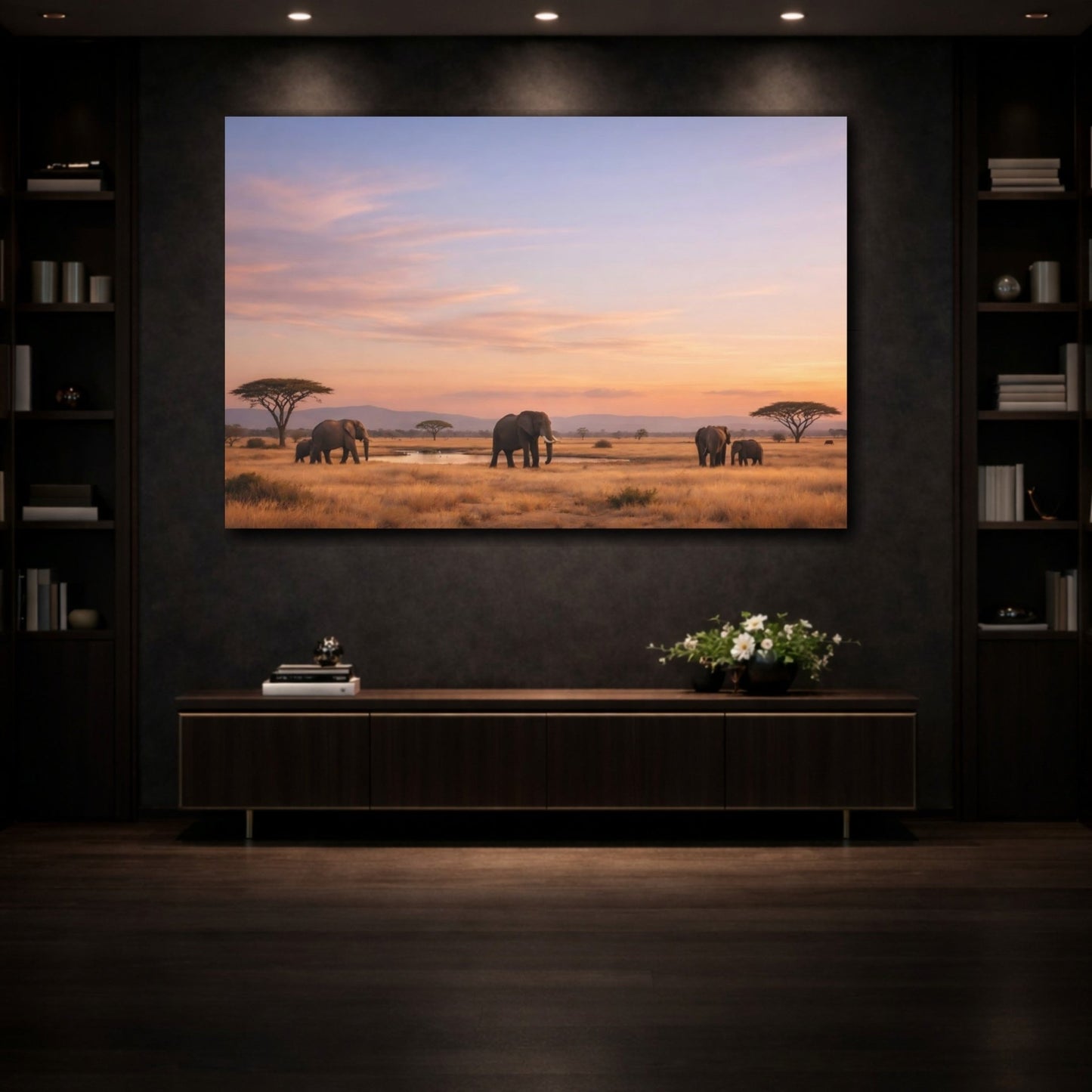 Animals Elephants Sunset - Canvas Wall Art Print - YesArtYes