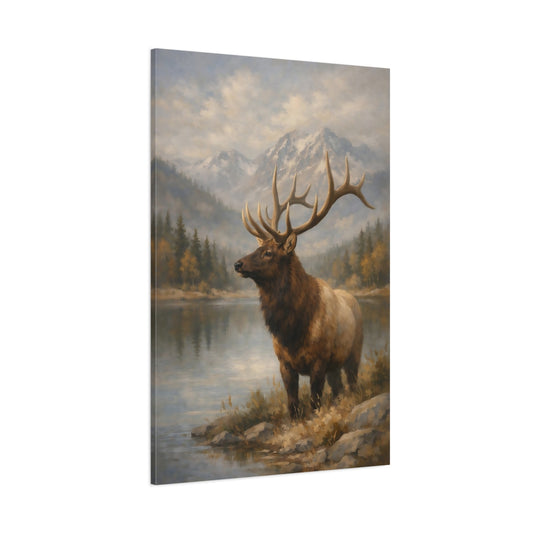 Main Mockup. Animals Elk Brown And Blue shown as stretched canvas wall art