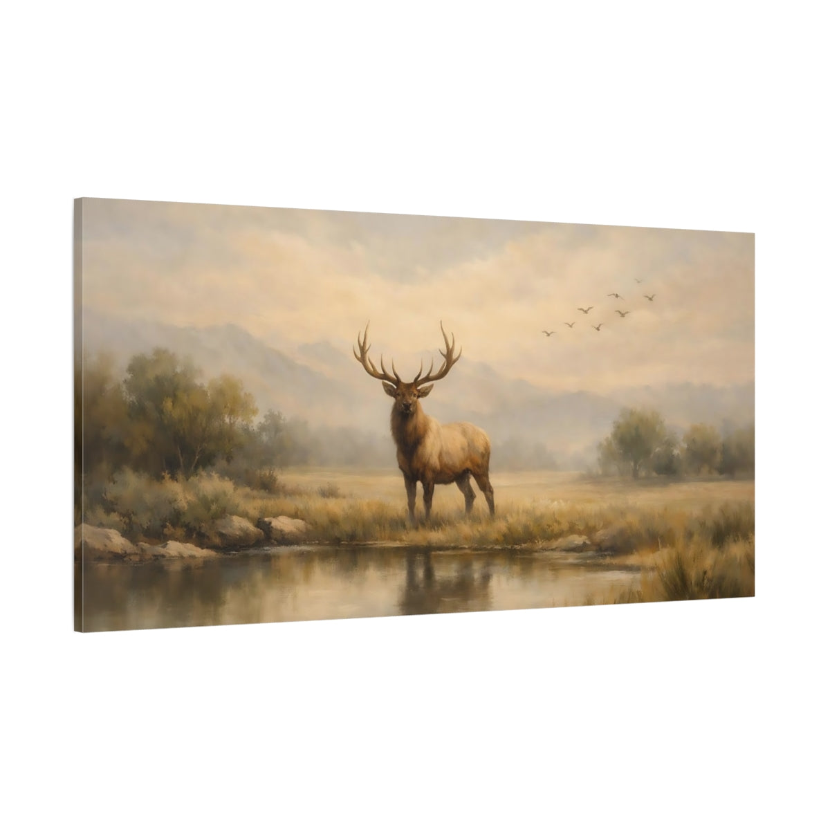 Main Mockup. Animals Elk Brown And Gold shown as stretched canvas wall art