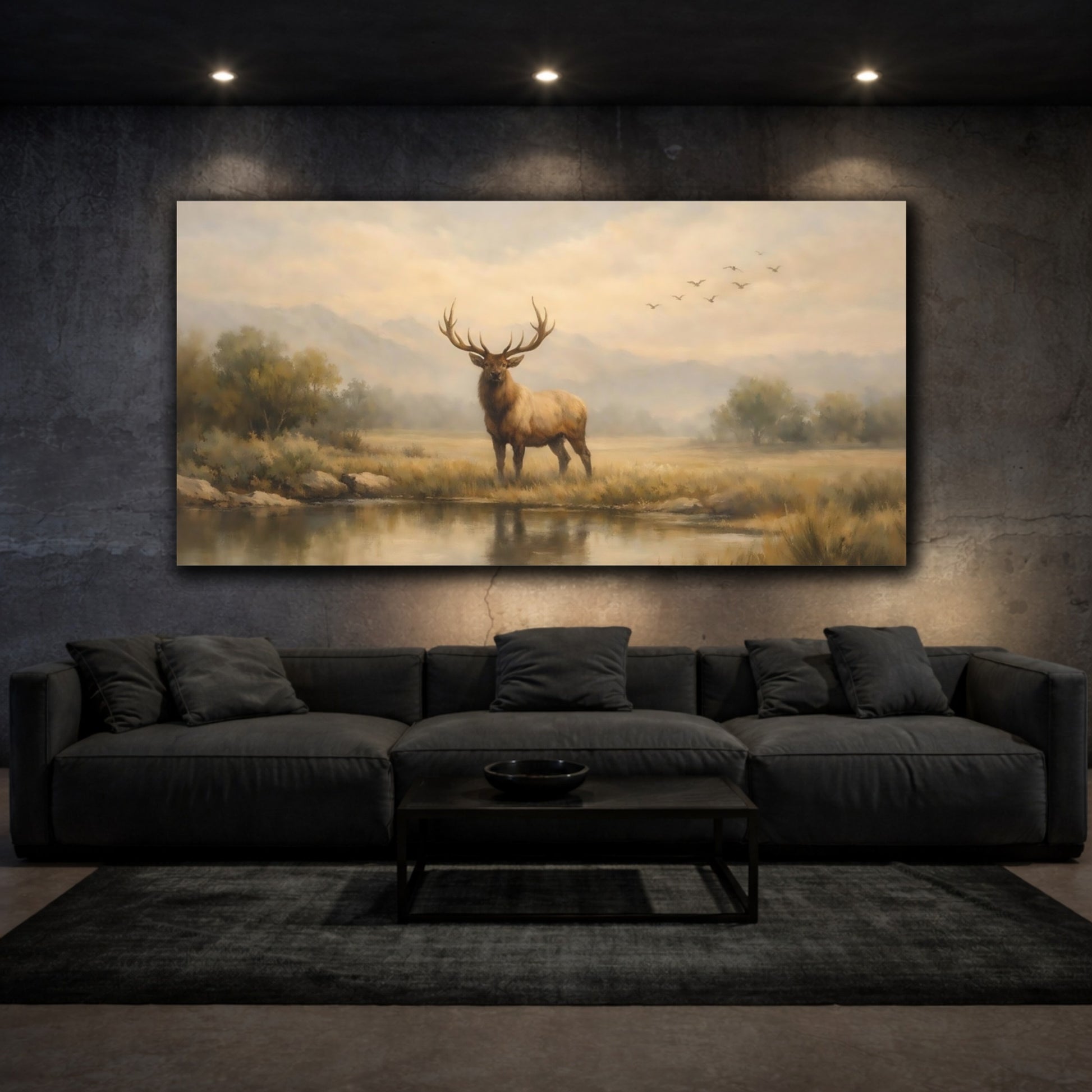 Mockup 2. Animals Elk Brown And Gold shown as stretched canvas wall art