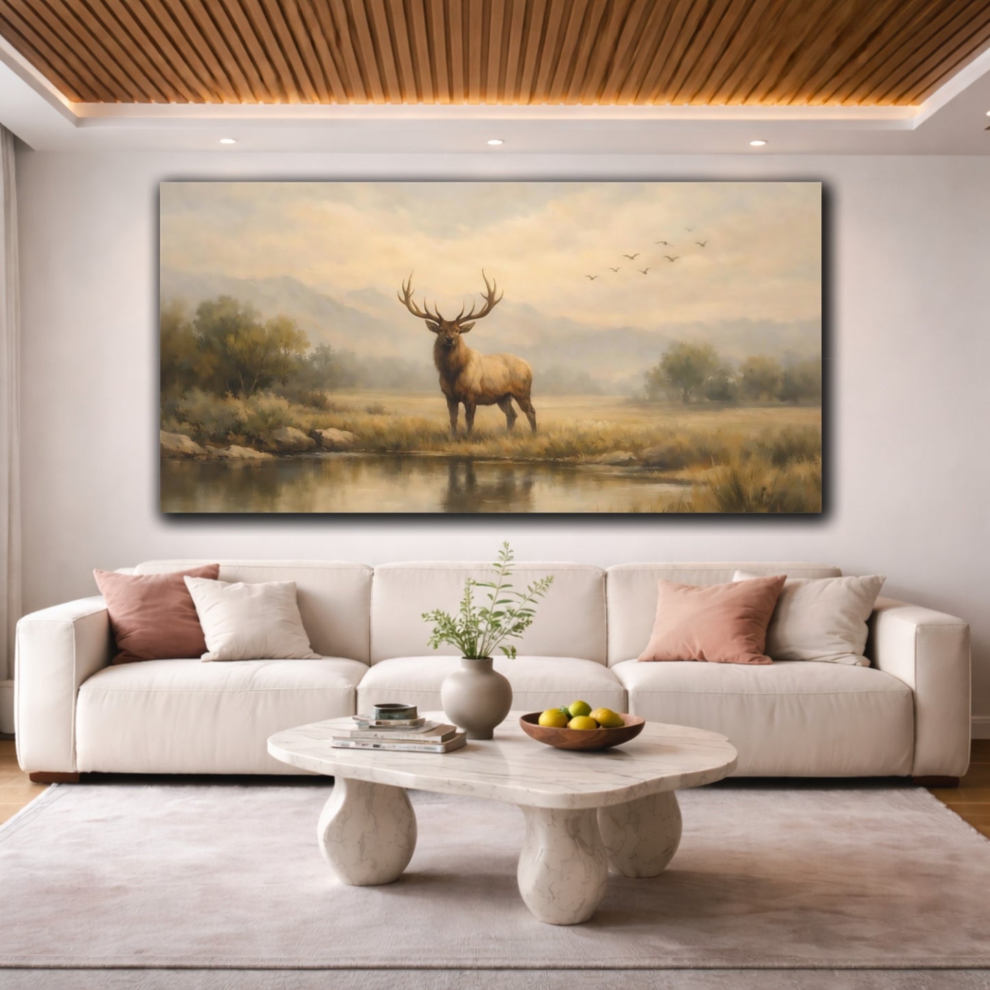 Mockup 3. Animals Elk Brown And Gold shown as stretched canvas wall art