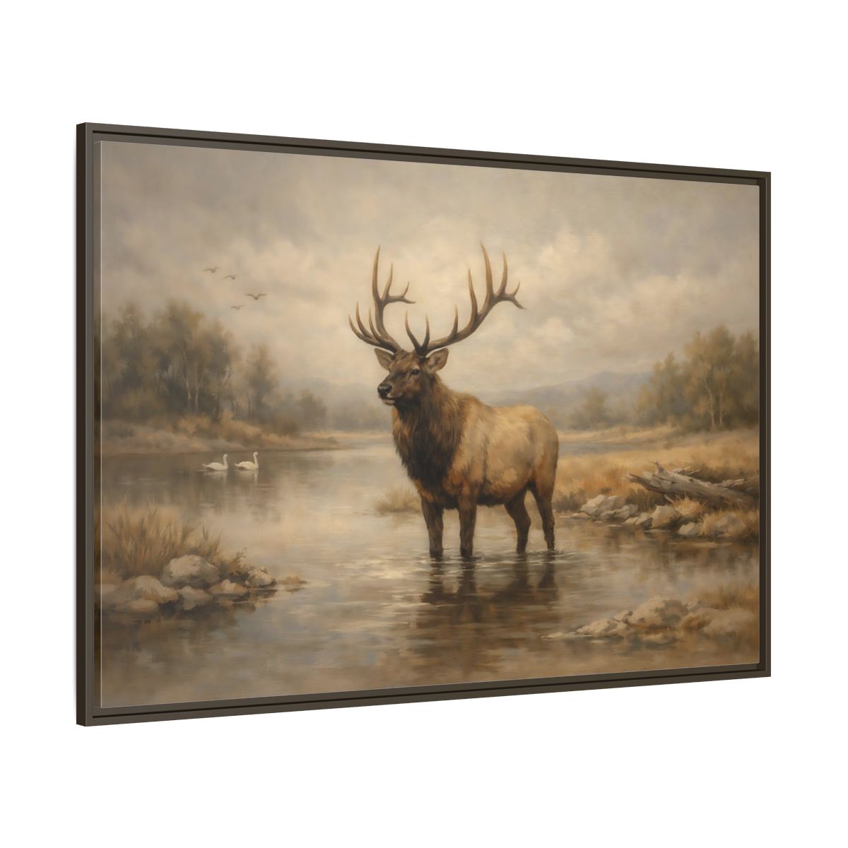 Main Mockup. Animals Elk Brown Elk shown as stretched canvas wall art