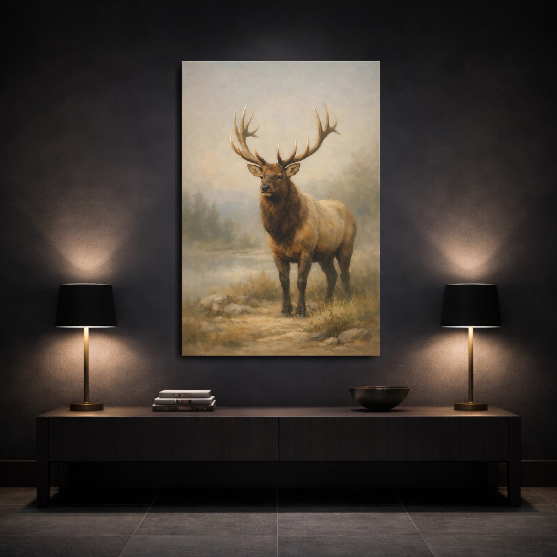 Mockup 2. Animals Elk Brown Elk shown as stretched canvas wall art
