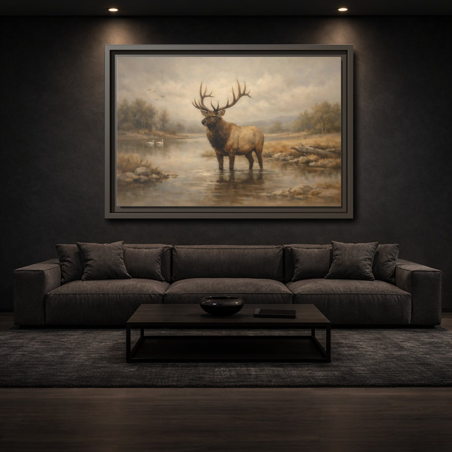 Mockup 2. Animals Elk Brown Elk shown as stretched canvas wall art