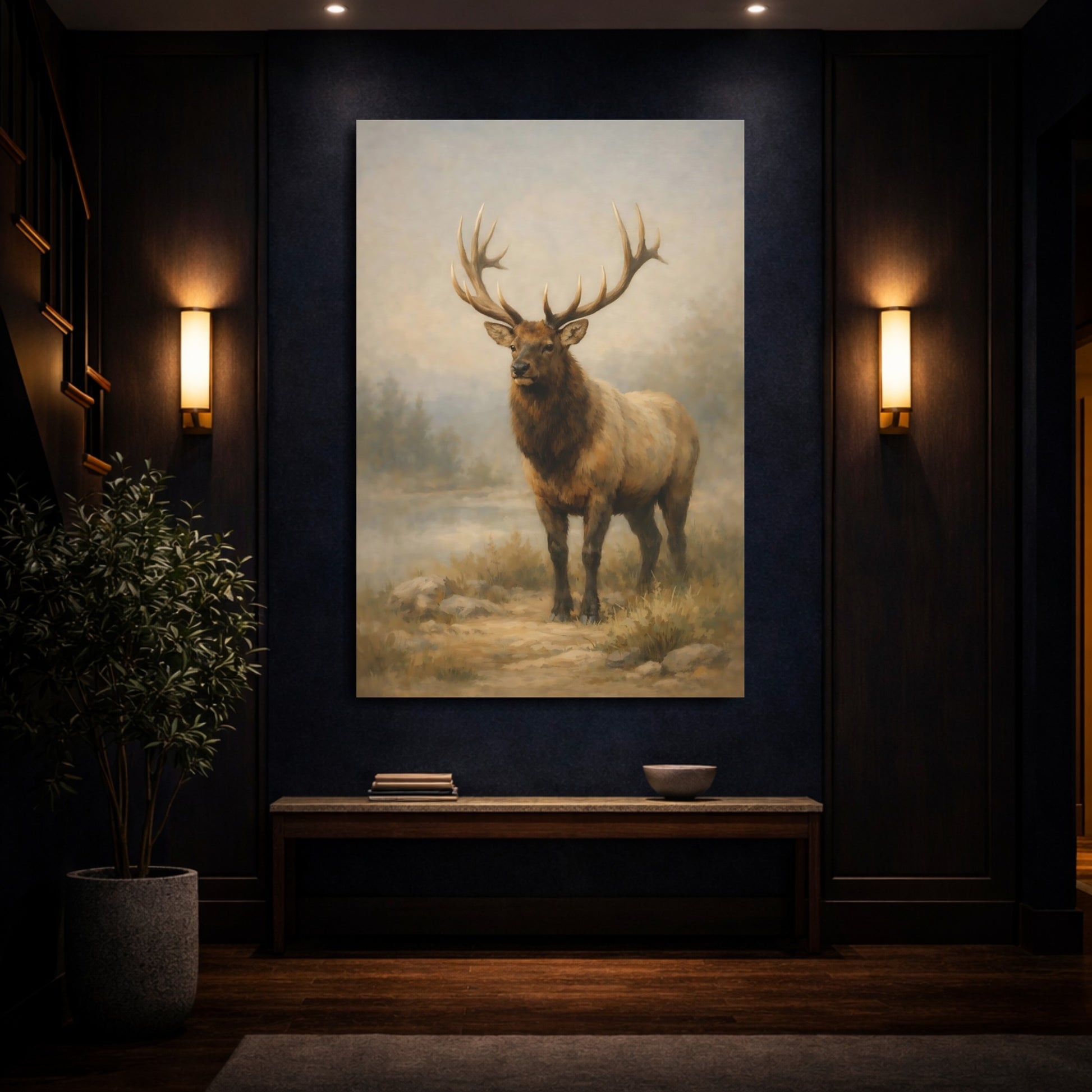 Mockup 3. Animals Elk Brown Elk shown as stretched canvas wall art