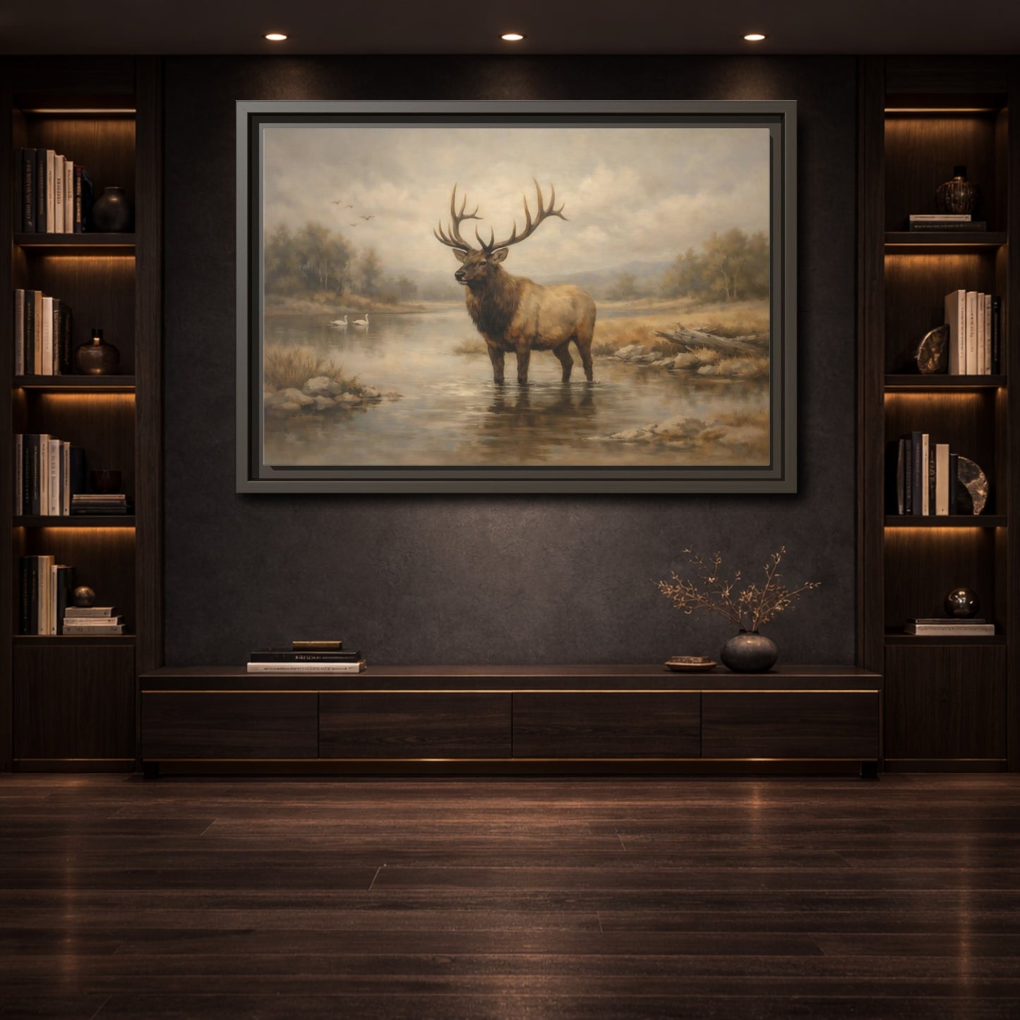 Mockup 3. Animals Elk Brown Elk shown as stretched canvas wall art