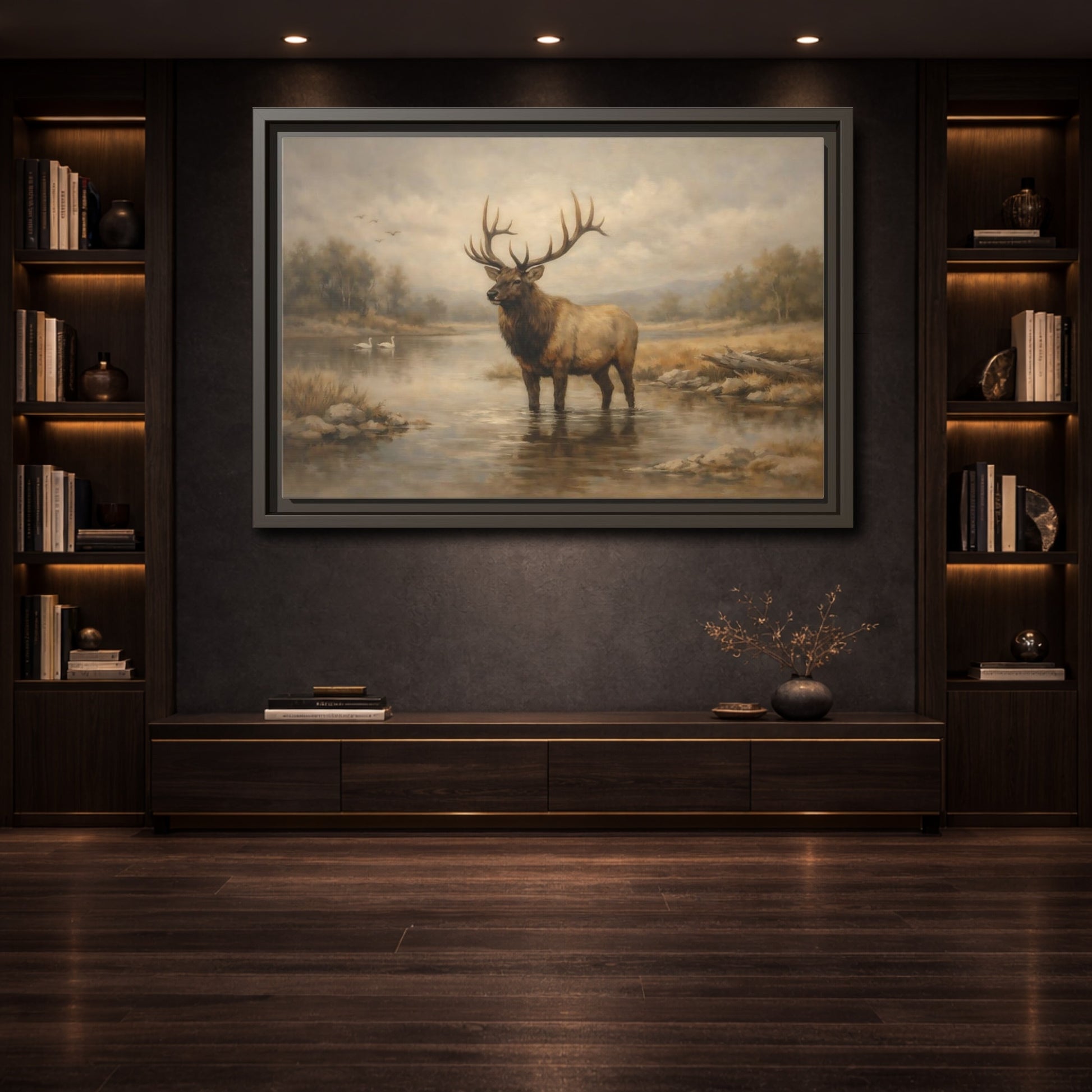 Mockup 3. Animals Elk Brown Elk shown as stretched canvas wall art