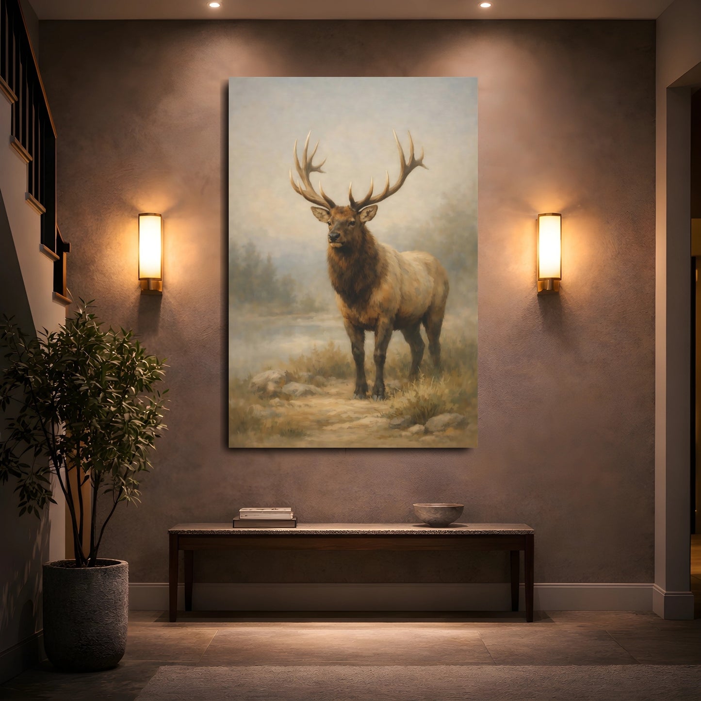 Mockup 4. Animals Elk Brown Elk shown as stretched canvas wall art