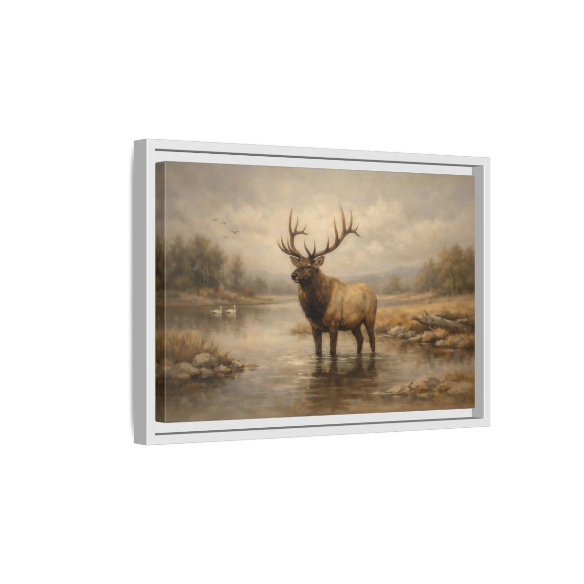 Side Mockup 4. Animals Elk Brown Elk shown as stretched canvas wall art