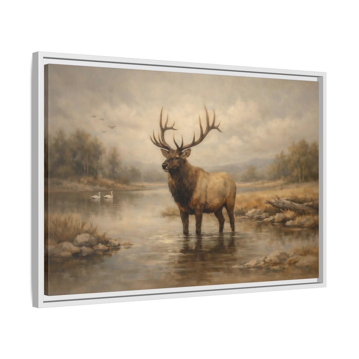 Side Mockup 10. Animals Elk Brown Elk shown as stretched canvas wall art