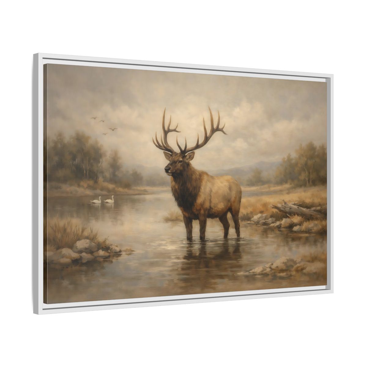 Side Mockup 8. Animals Elk Brown Elk shown as stretched canvas wall art