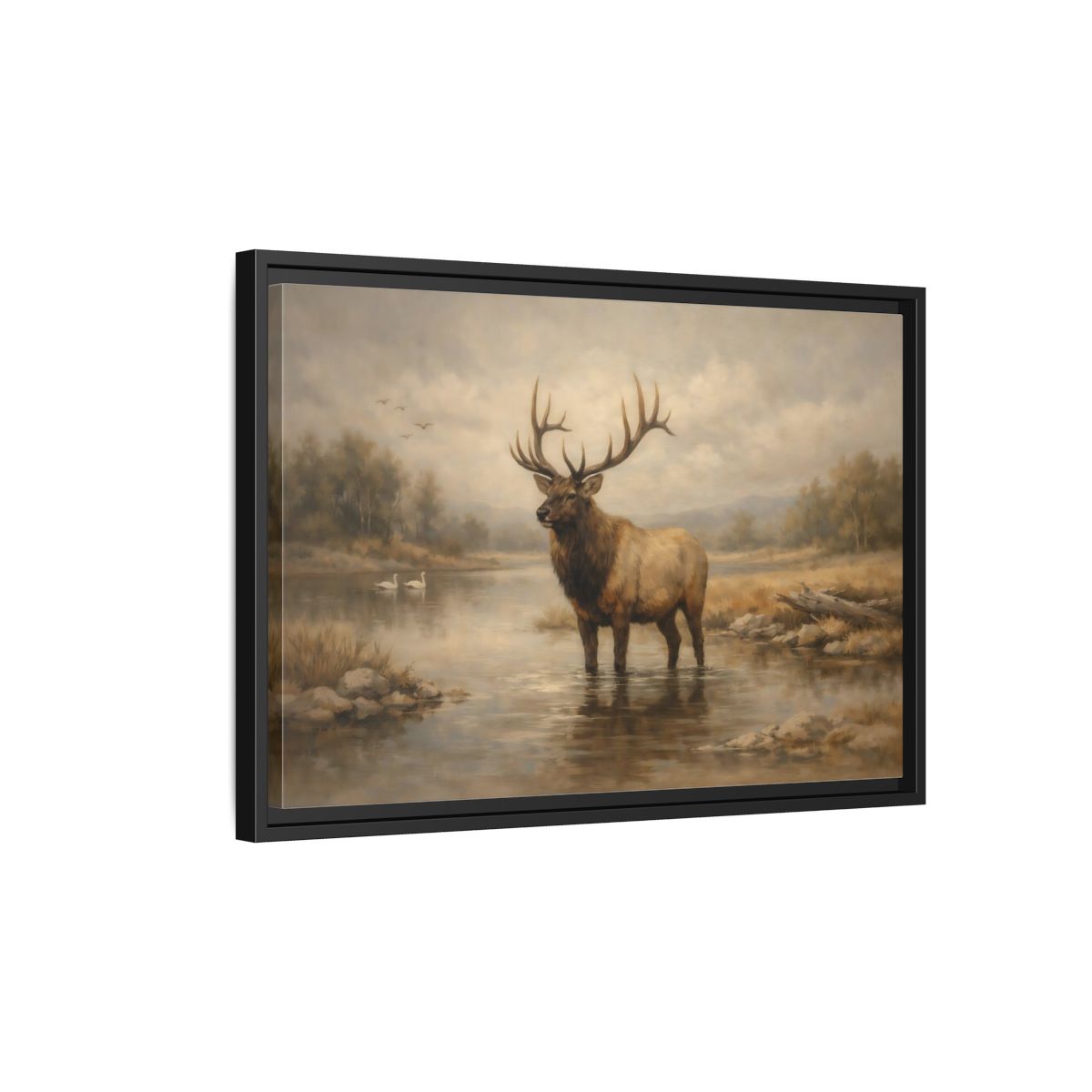 Side Mockup 3. Animals Elk Brown Elk shown as stretched canvas wall art