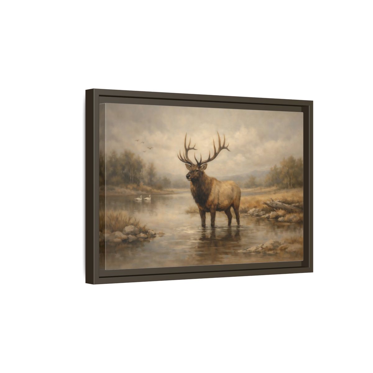 Side Mockup 5. Animals Elk Brown Elk shown as stretched canvas wall art