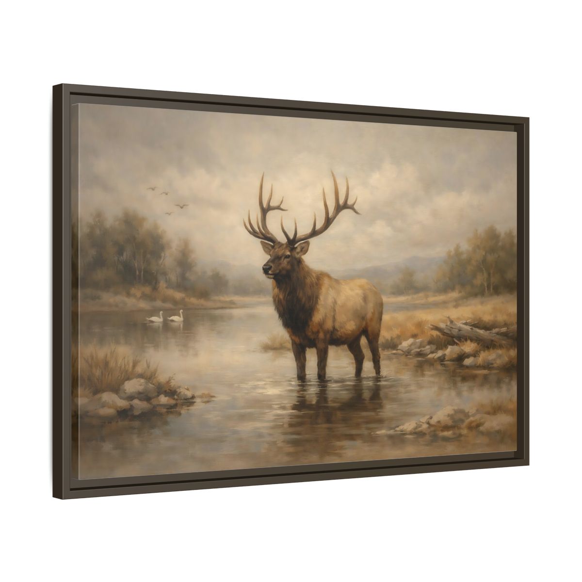 Side Mockup 11. Animals Elk Brown Elk shown as stretched canvas wall art