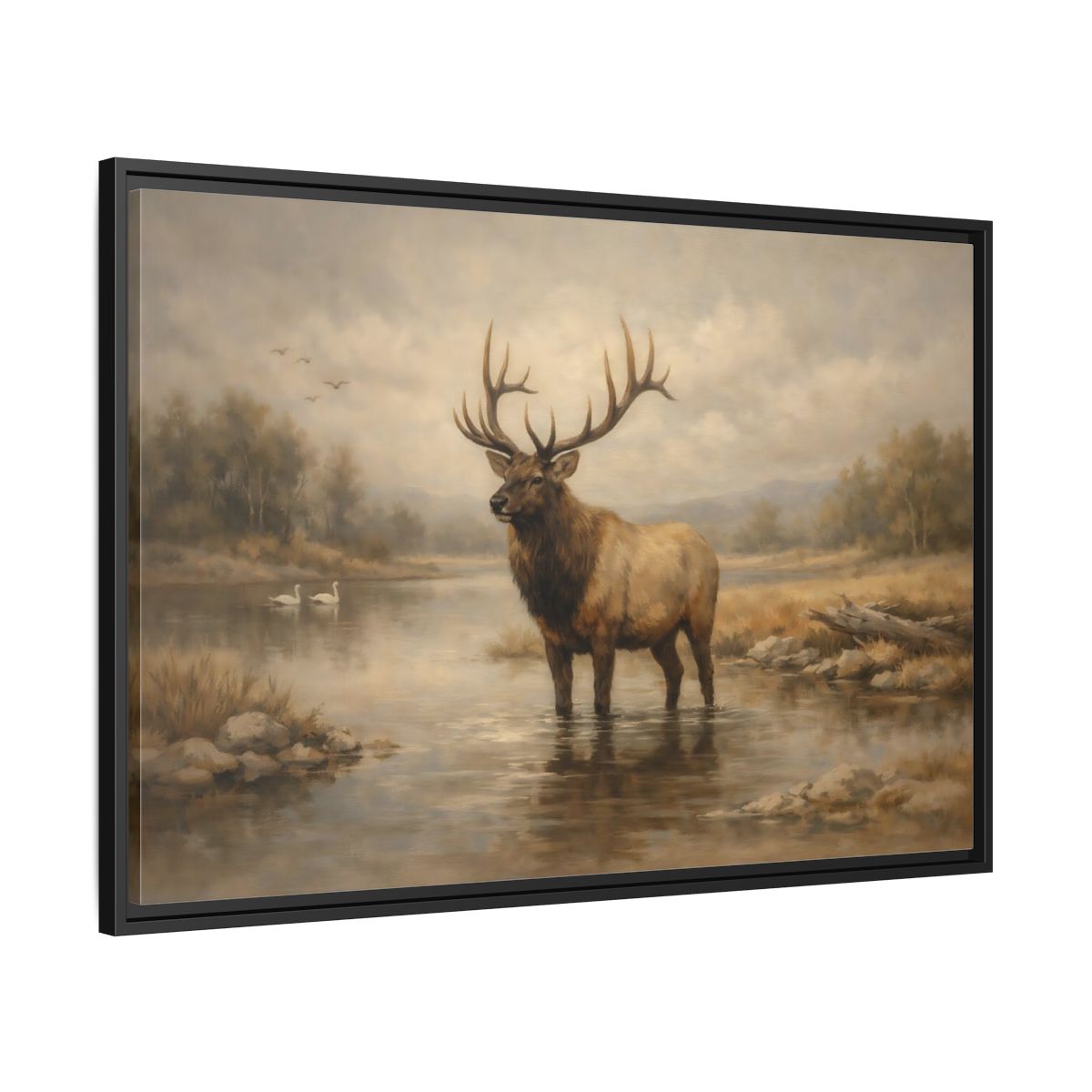Side Mockup 13. Animals Elk Brown Elk shown as stretched canvas wall art