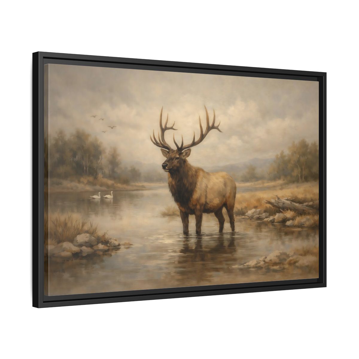 Side Mockup 14. Animals Elk Brown Elk shown as stretched canvas wall art