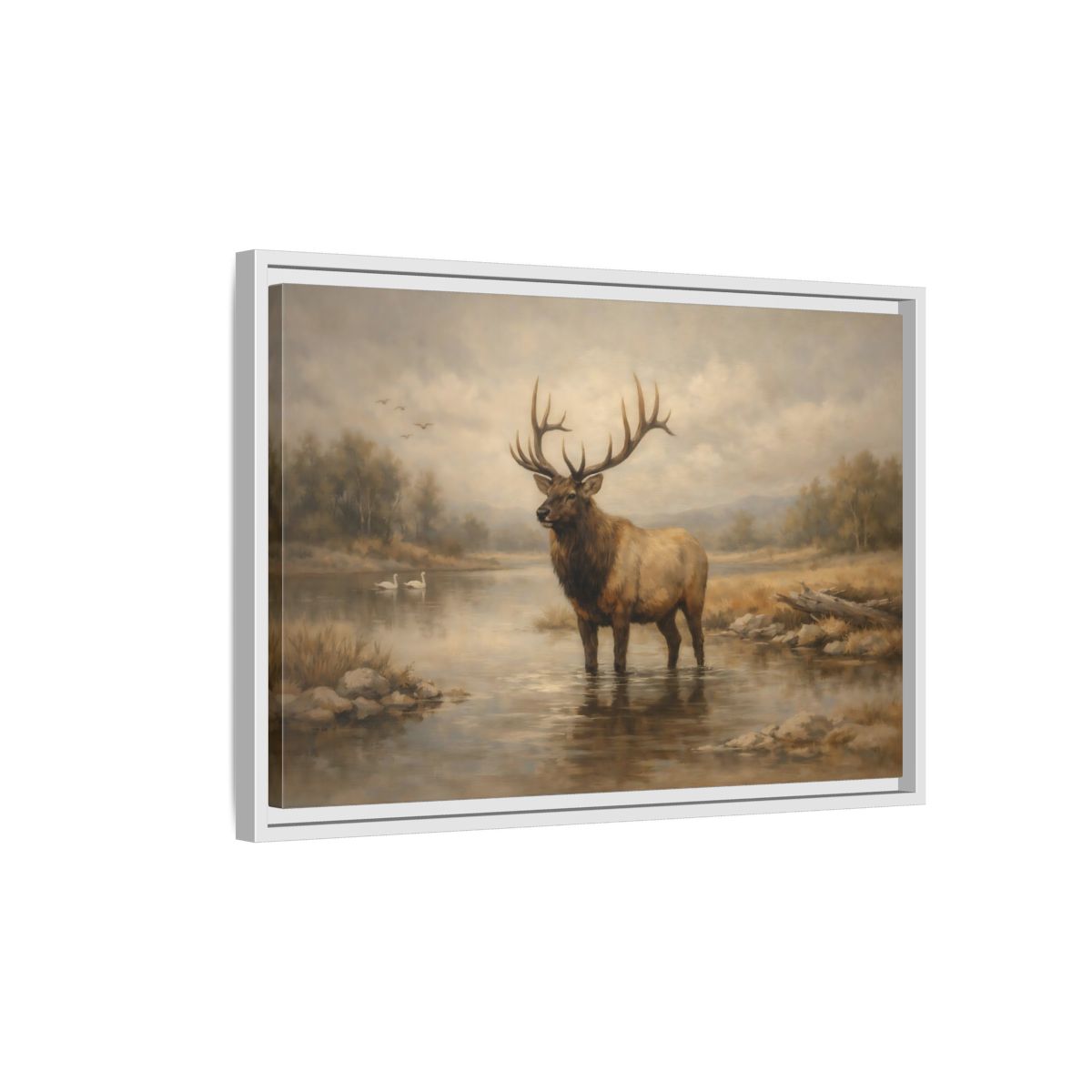 Side Mockup 1. Animals Elk Brown Elk shown as stretched canvas wall art