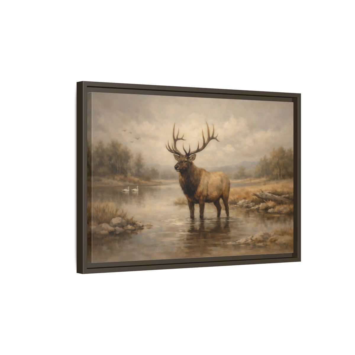 Side Mockup 2. Animals Elk Brown Elk shown as stretched canvas wall art