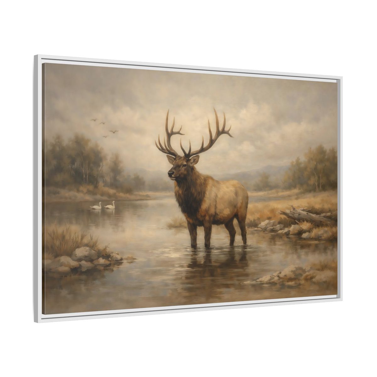Side Mockup 7. Animals Elk Brown Elk shown as stretched canvas wall art