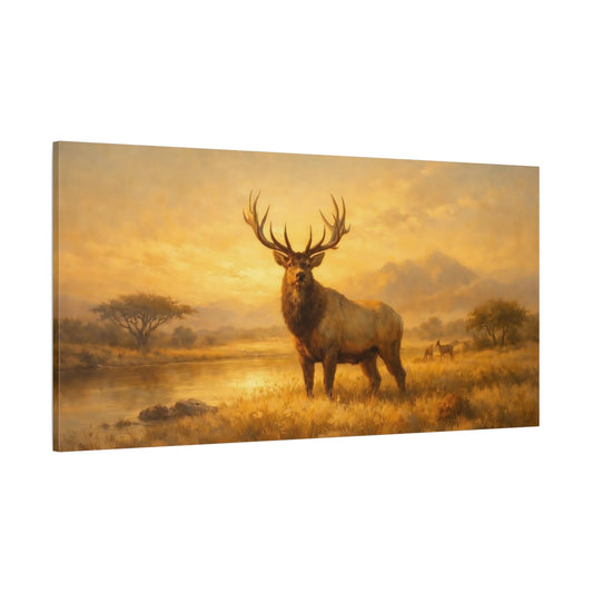 Main Mockup. Animals Elk Golden Elk shown as stretched canvas wall art