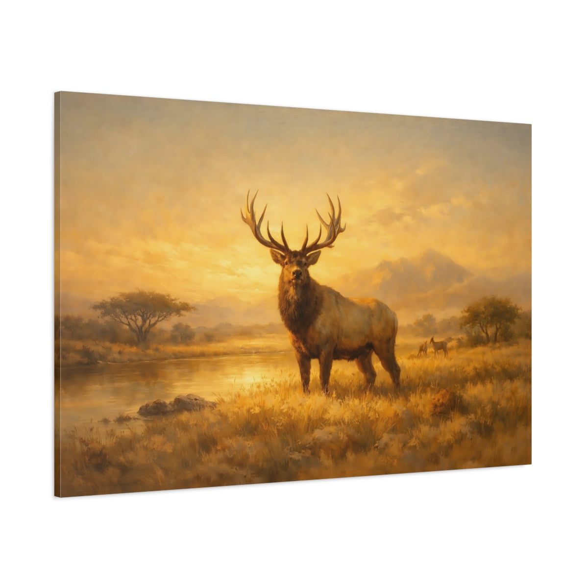 Main Mockup. Animals Elk Golden Elk Landscape shown as stretched canvas wall art