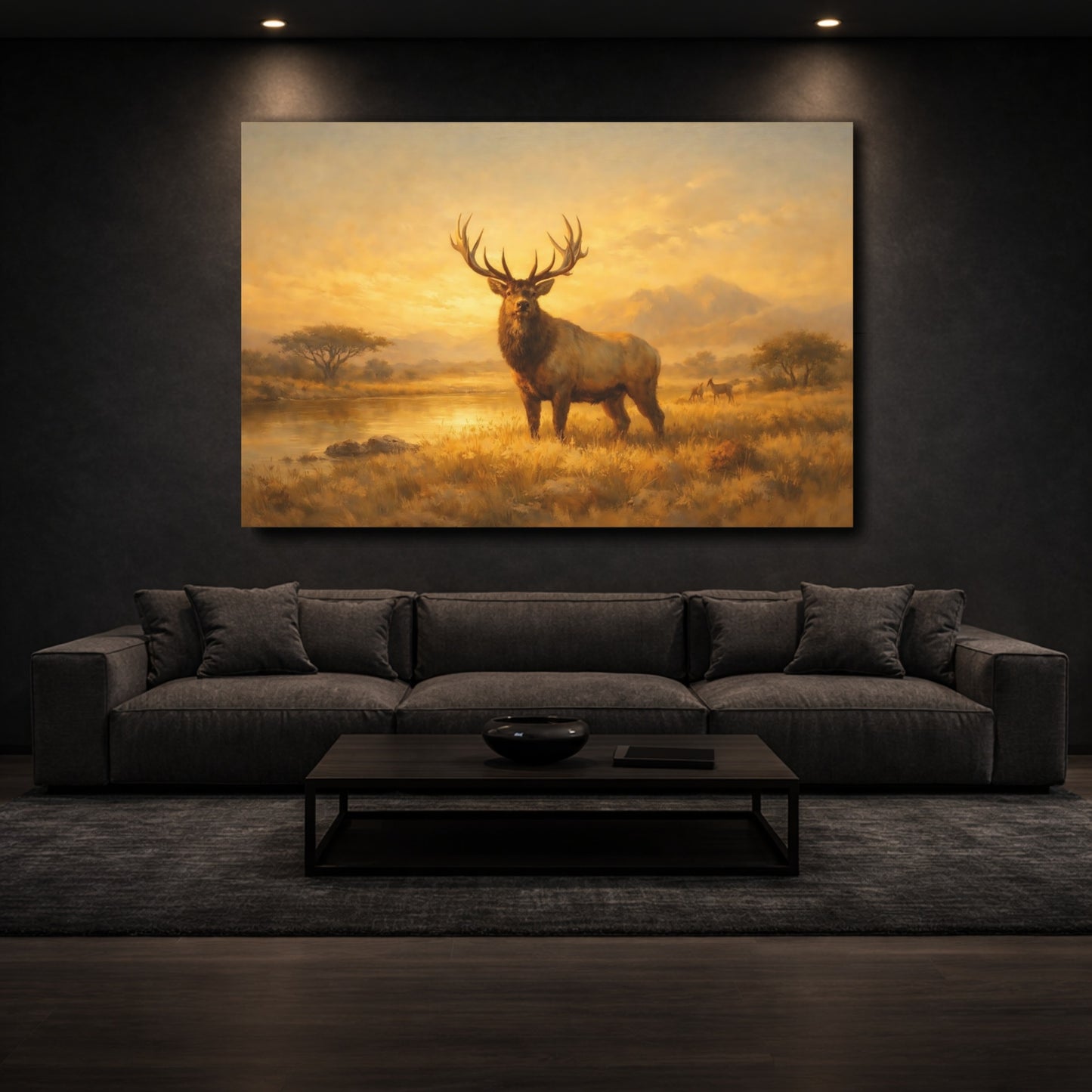 Mockup 2. Animals Elk Golden Elk Landscape shown as stretched canvas wall art
