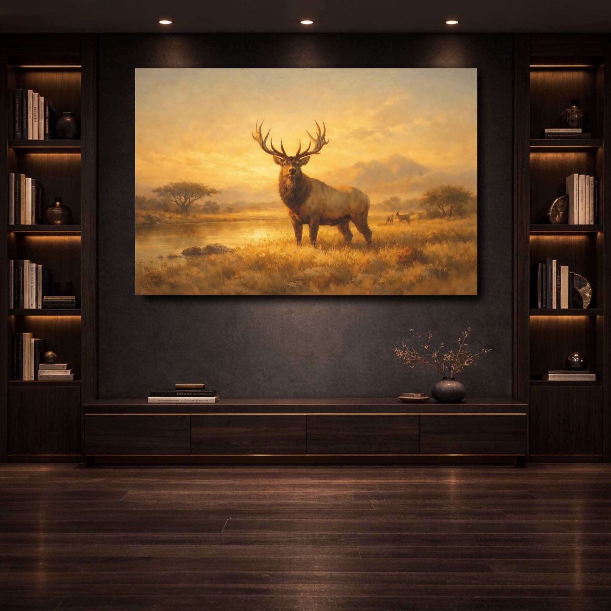 Mockup 3. Animals Elk Golden Elk Landscape shown as stretched canvas wall art