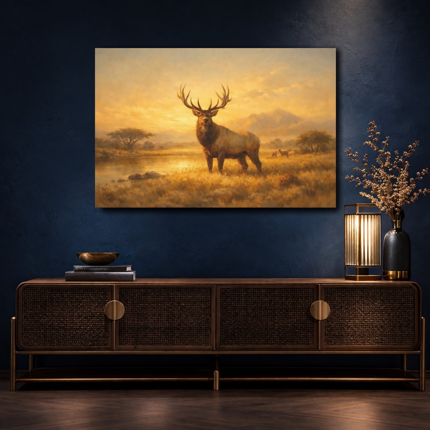 Mockup 4. Animals Elk Golden Elk Landscape shown as stretched canvas wall art