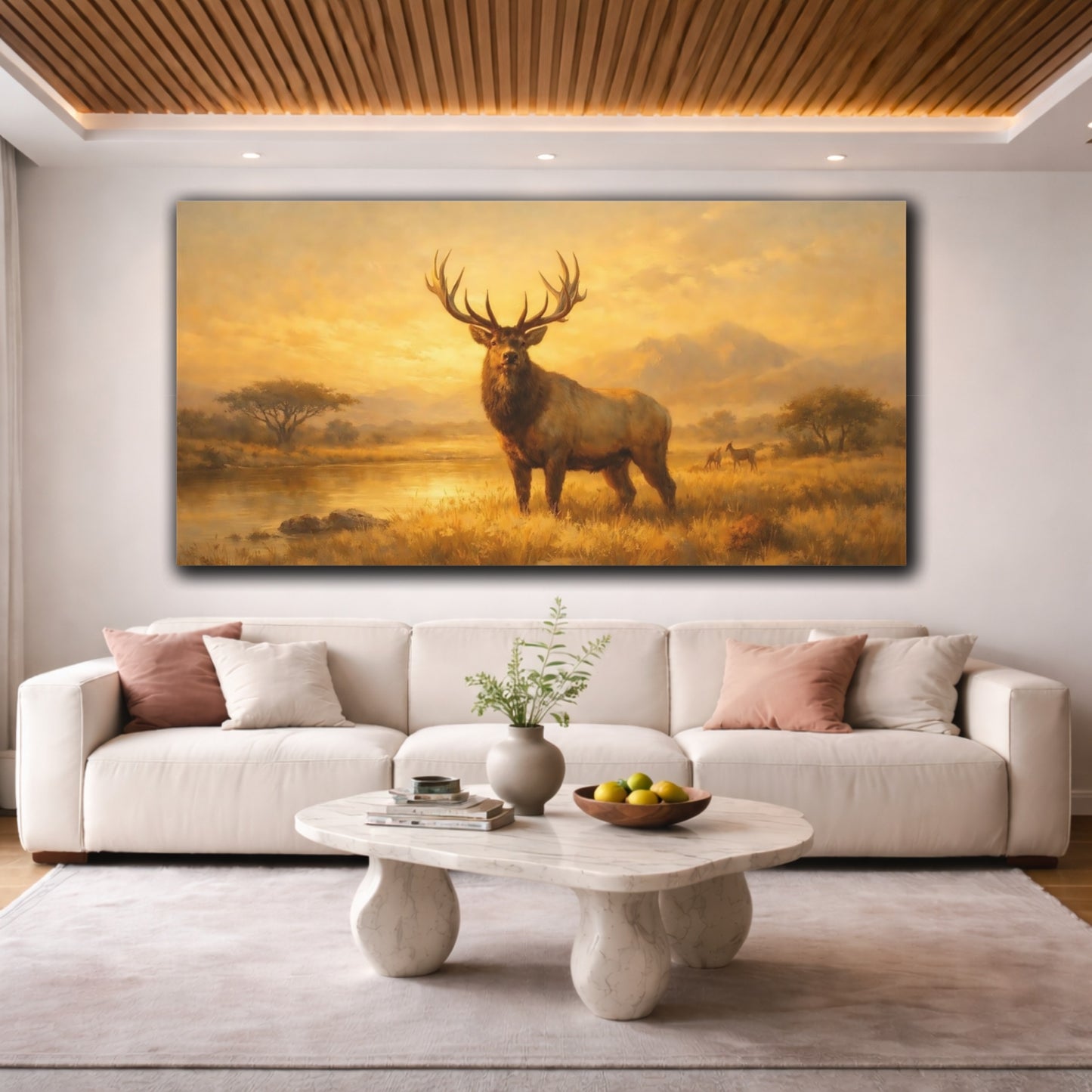 Mockup 3. Animals Elk Golden Elk shown as stretched canvas wall art
