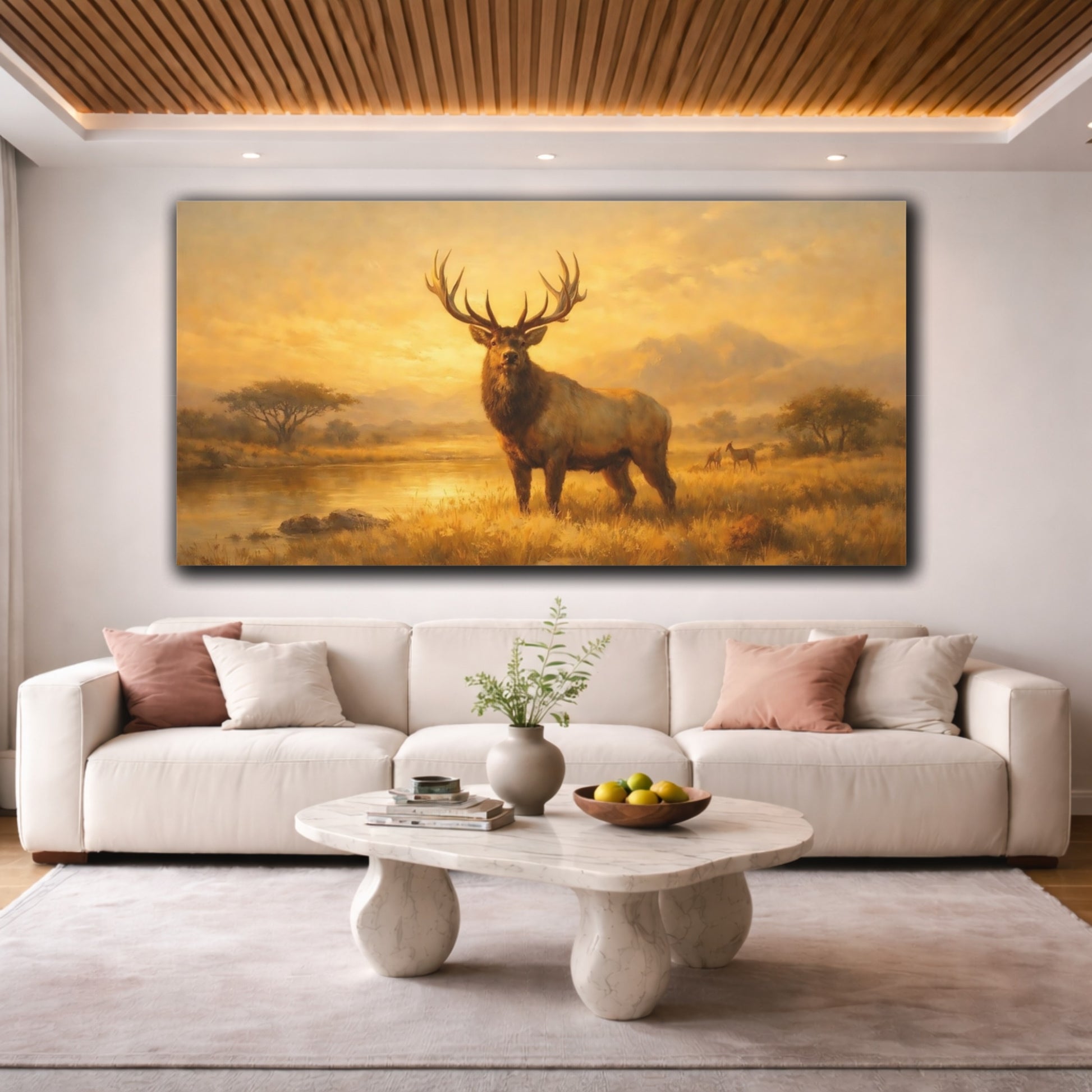 Mockup 3. Animals Elk Golden Elk shown as stretched canvas wall art