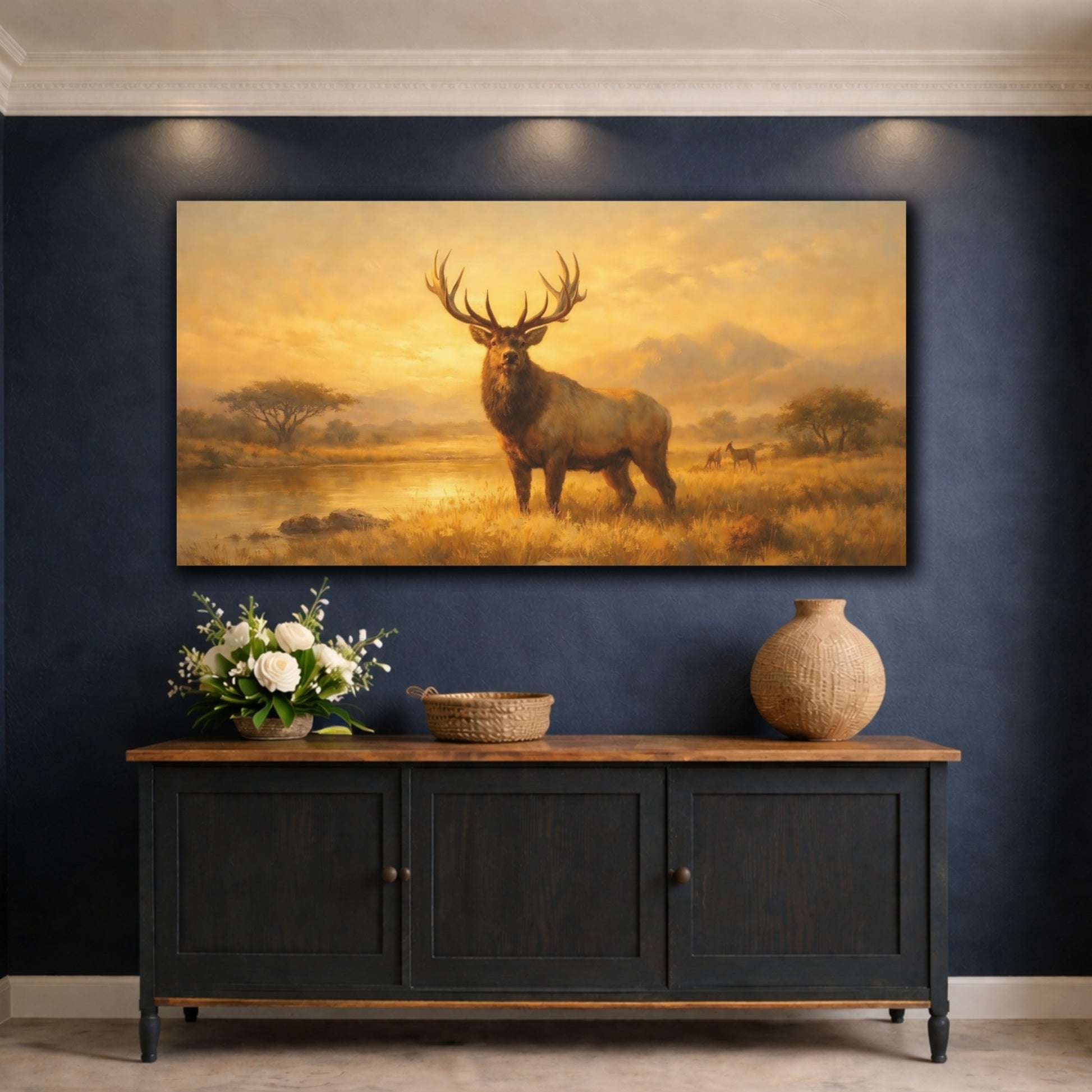 Mockup 4. Animals Elk Golden Elk shown as stretched canvas wall art