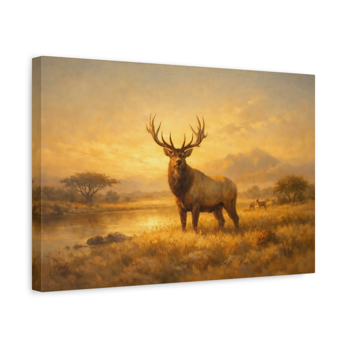 Side Mockup 4. Animals Elk Golden Elk Landscape shown as stretched canvas wall art