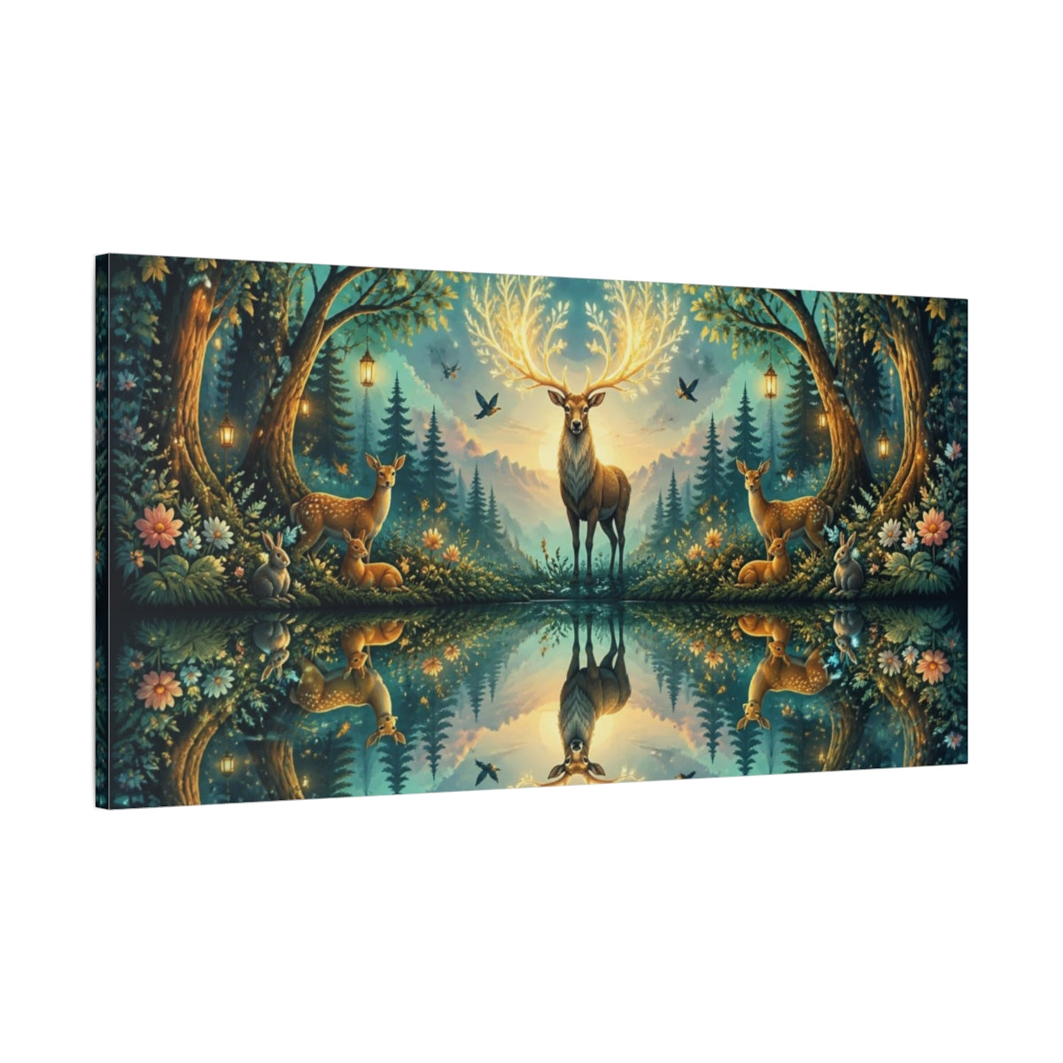 Main Mockup. Animals Enchanted Stag With Glowing Antlers shown as canvas print