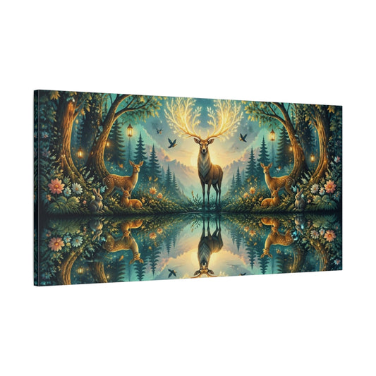 Main Mockup. Animals Enchanted Stag With Glowing Antlers shown as canvas print