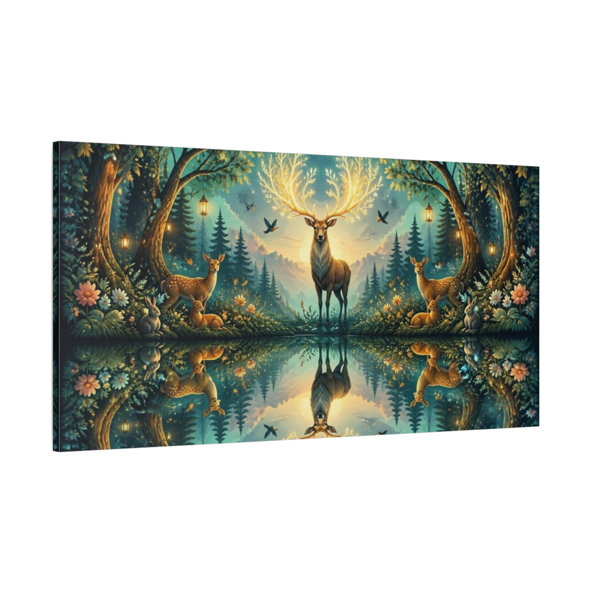 Side Mockup 2. Animals Enchanted Stag With Glowing Antlers shown as canvas print