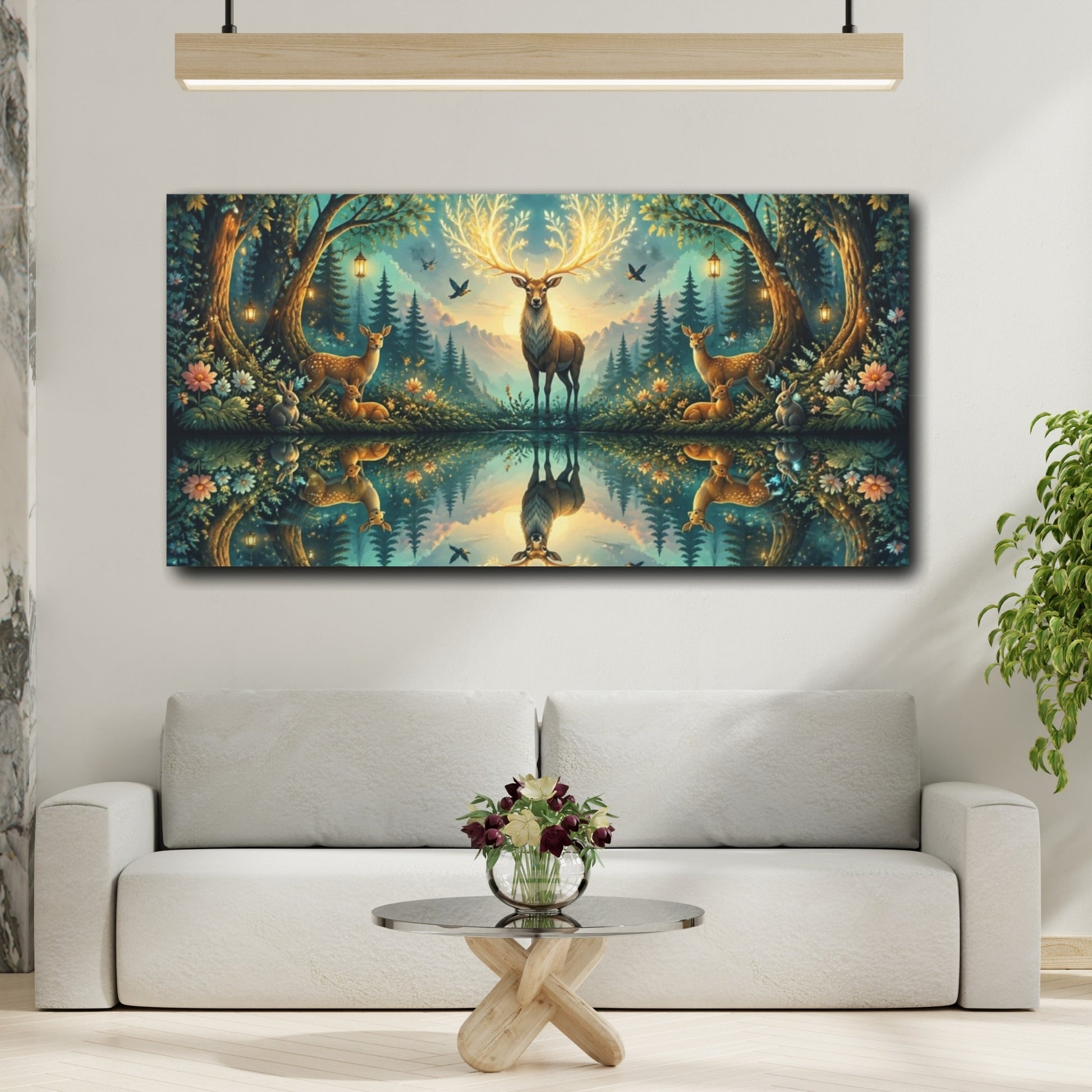 Mockup 2. Animals Enchanted Stag With Glowing Antlers shown as canvas print