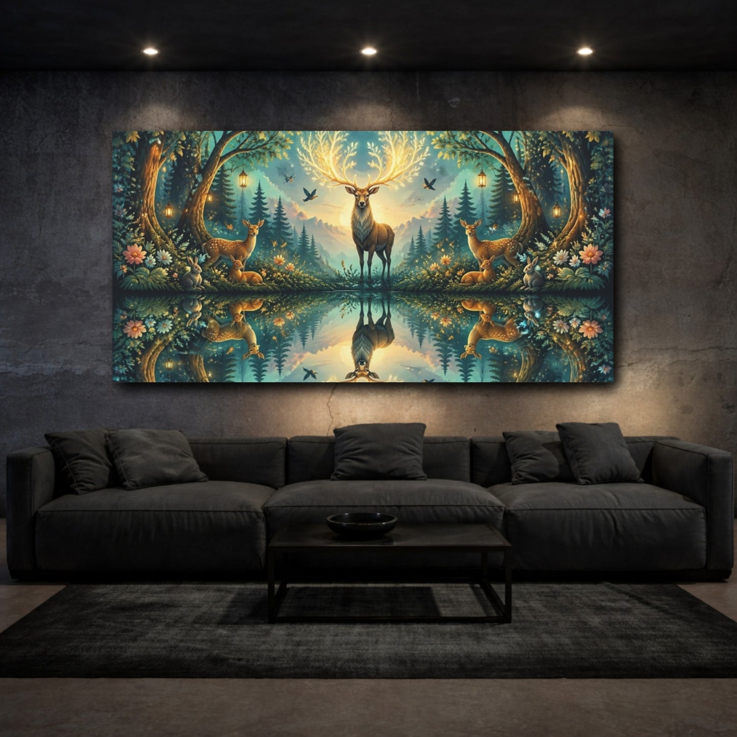 Mockup 3. Animals Enchanted Stag With Glowing Antlers shown as canvas print