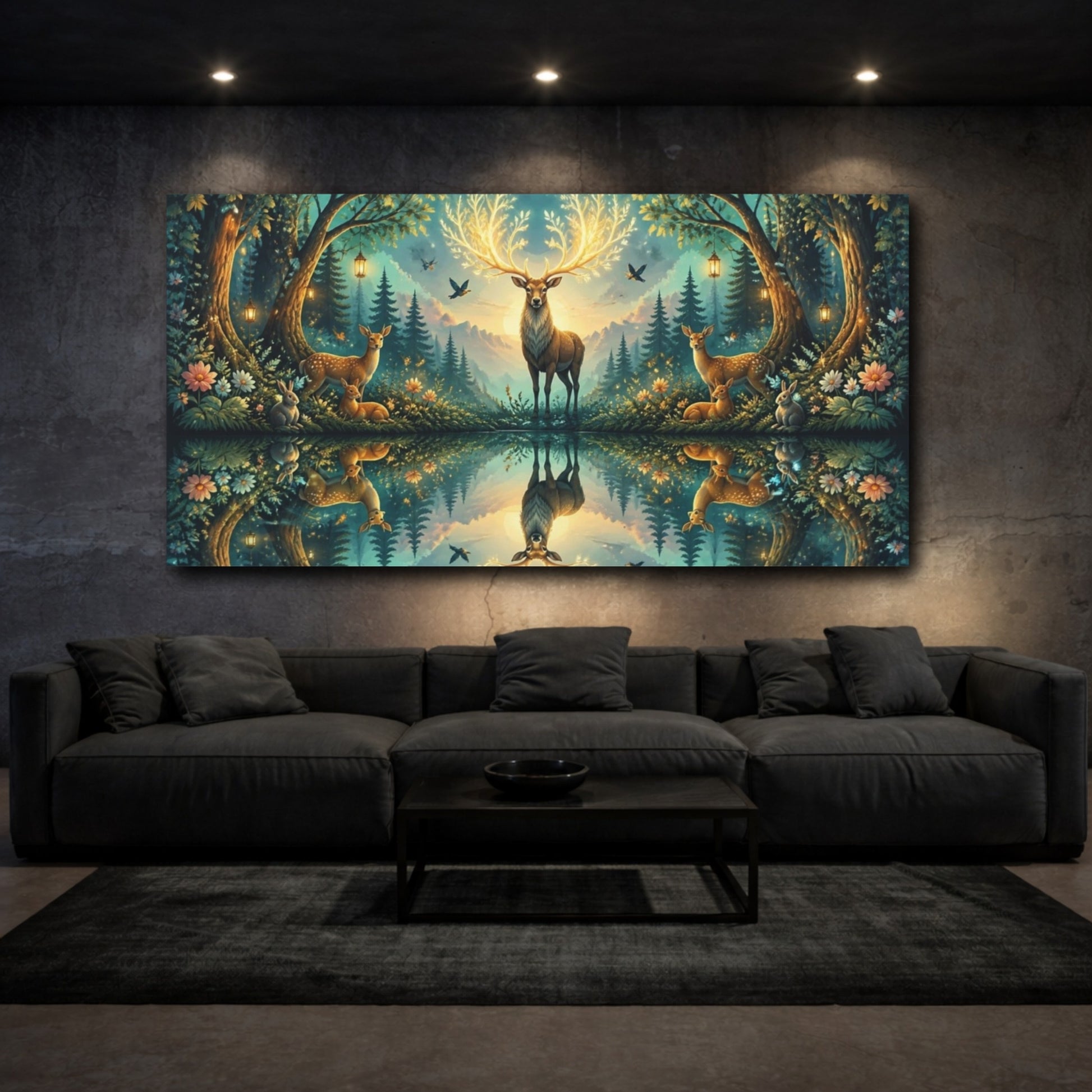 Mockup 3. Animals Enchanted Stag With Glowing Antlers shown as canvas print