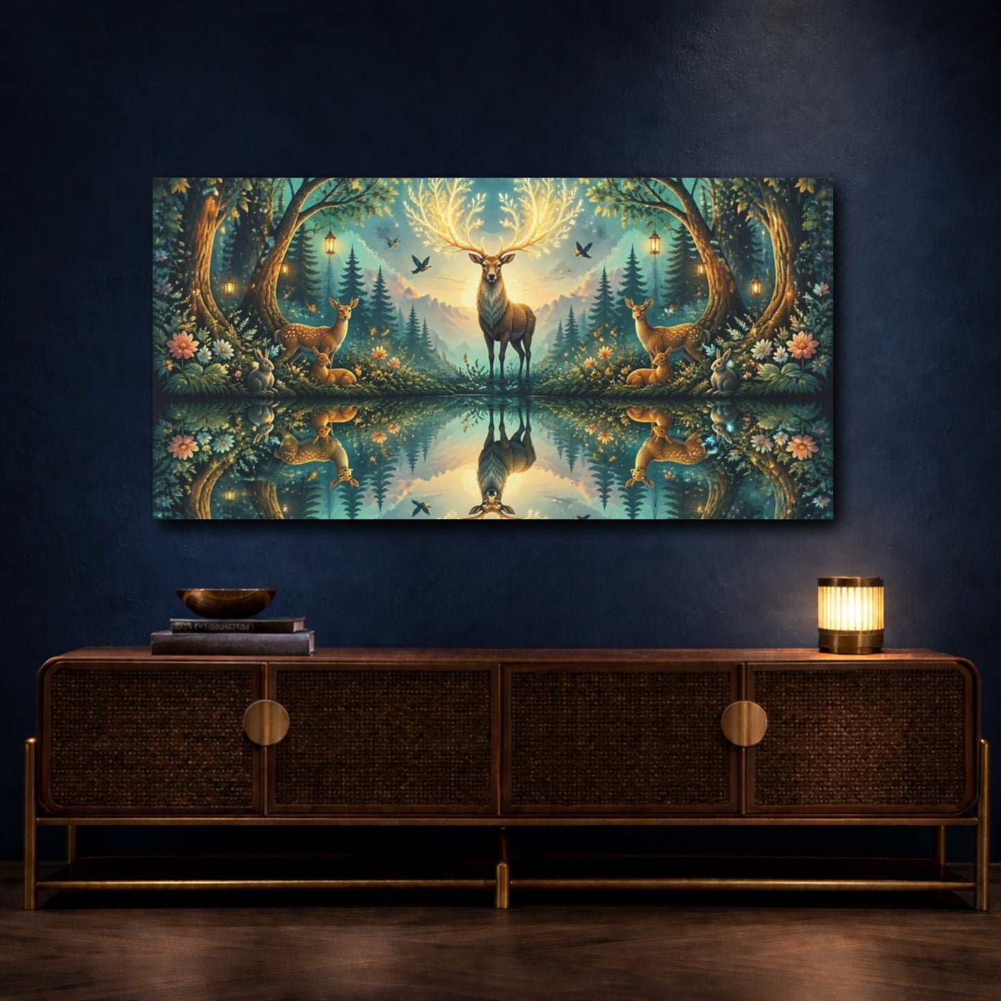 Mockup 4. Animals Enchanted Stag With Glowing Antlers shown as canvas print