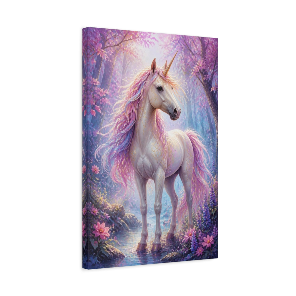 Side Mockup 3. Animals Enchanted Unicorn In Mist shown as canvas print