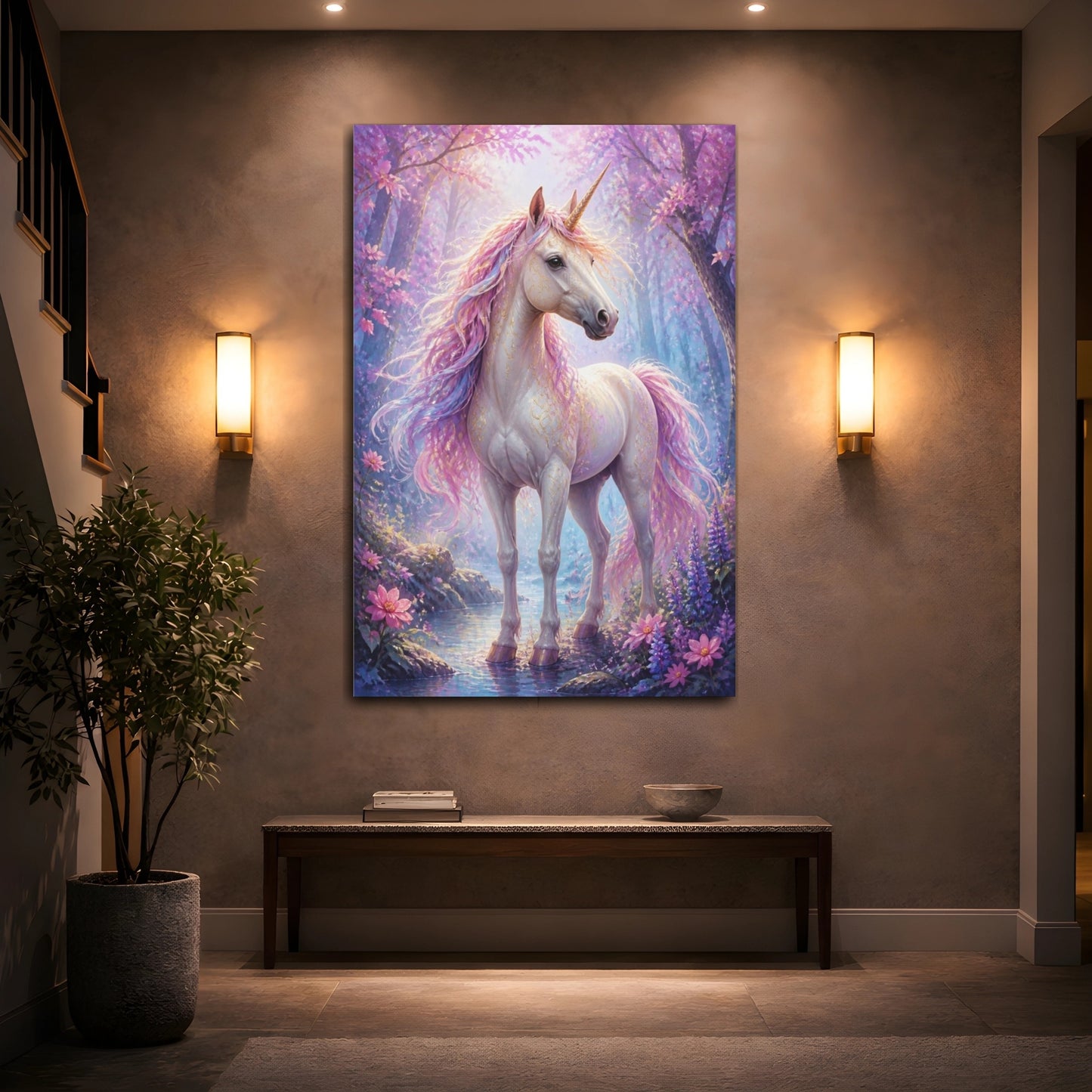 Mockup 2. Animals Enchanted Unicorn In Mist shown as canvas print